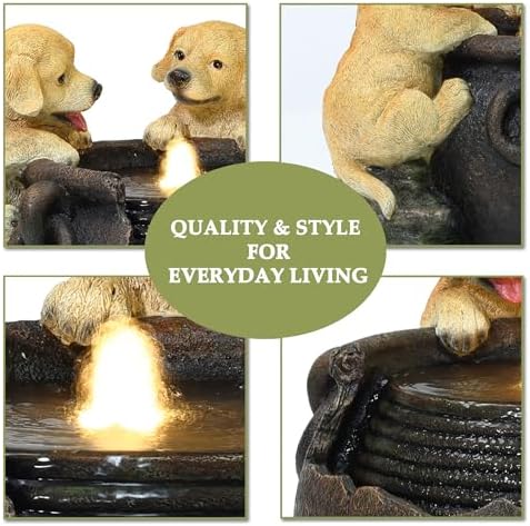 LuxenHome 16 Inch Puppies Resin Outdoor Water Fountain with LED Lights - Image 3