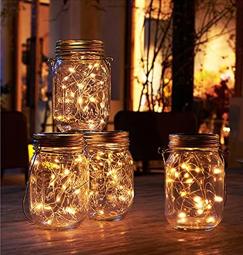 Lxcom Lighting Solar Mason Jar Light, Hanging Garden Light, LED Waterproof Best Terrace Lawn Decoration, Warm Light, Pack of4 by LxcomLighting