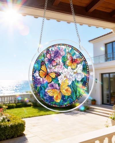 Acrylic Puzzles Suncatcher Window Hanging, 83 Pieces Butterflies in Bloom Puzzle, Suncatcher for Doors Garden, Mother's Day Christmas Birthday Gifts for Women Men (L - 8.9 * 8.9 in) by NABYSHOP
