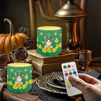 St Patrick's Day Shamrocks Cats Battery Operated Flameless Candles with Remote and Timer Flameless LED Pillar Candles for Party, Banquet, Home Decoration Battery Tealights - Image 4