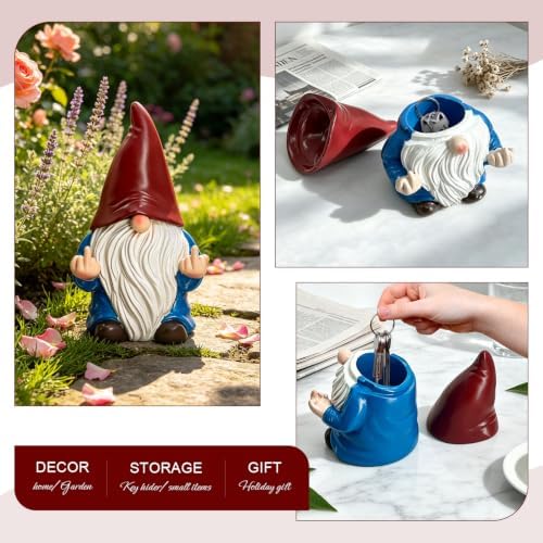 Garden Gnome Key Hider for Spare Key, Yard Decor, 7.8×4.7in (Red/Blue) - Image 3