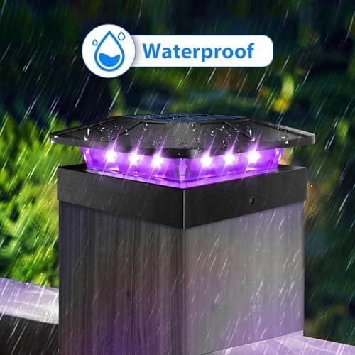 Peasur 4x4 Solar Post Lights Outdoor, 4 Packs Purple & Warm White LED Fence Caps Light Waterproof, Wood & Vinyl Post Top Lighting for Deck Mailbox Railing Porch Outside - Image 4