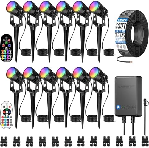 SUNVIE 3W RGBW LED Low Voltage Landscape Lighting Kit, Dusk to Dawn, 12 PCS by SUNVIE