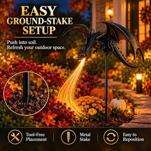 2027 Upgraded Solar Dragon Fire Garden Light, Dragon Flame Solar Light, Dragon Garden Stake Outdoor Decor，2PCS - Image 5
