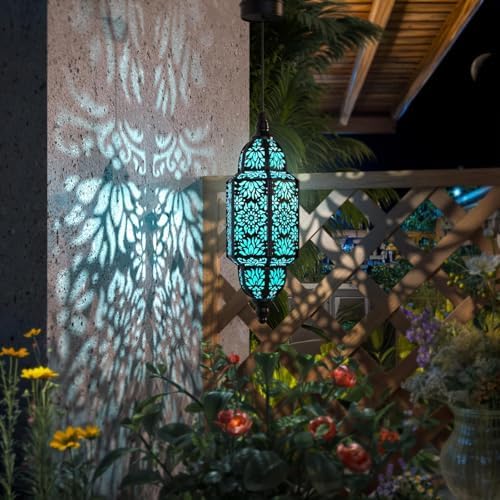 Solar Lanterns Outdoor, Moroccan Style Waterproof Hanging Lights with Cut-Out Design for Garden Patio Pathway Deco Decorations Outdoor Hanging Light, Solar Garden Decor (Black, 2 Pack) - Image 4