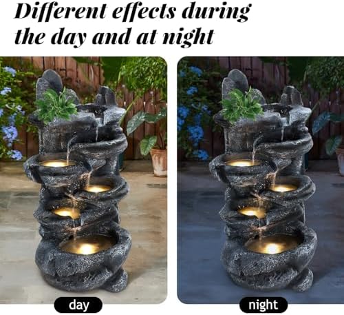 HEVIRGO Outdoor 6-Tiers Cascading Rock Water Fountain | with LED Light | Realistic Appearance Outside Patio Water Features Fountain | for Patio Backyard Porch and Home Art Decor Outdoor Fountains - Image 4