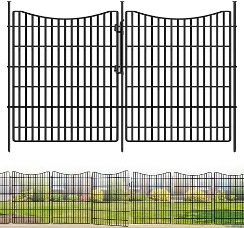 15 Panels Garden Fence Animal Barrier, 33 in(H) X 36 ft(L) Dog Fence Outdoor for Yard with Lock, Tall Metal Fencing with Ground Stakes, Temporary Fencing for Dog, Rabbits, and Patio Border by GILPWAFlagship