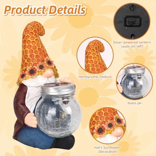 Lyeasw Solar Gnome Decor with Honeycomb Lantern, Outdoor Garden Decor - Image 7