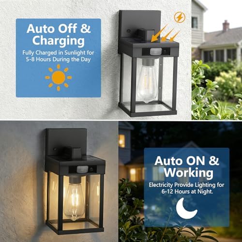 Solar Wall Lanterns Outdoor with 3 Lighting Modes & Motion Sensor, 2 Pack - Image 2