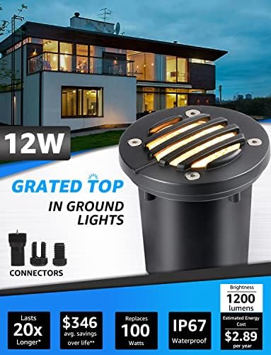 SUNVIE 6-Pack 12W 3000K LED Low Voltage Landscape Well Lights, Grated Top - Image 2