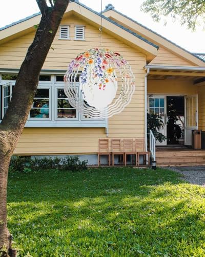 Wind Spinners for Yard Garden, Spring Colorful Flower on White 3D Stainless Steel Round Hanging Spinners Indoor Outdoor Kinetic Yard Art,12 Inch, Watercolor Swirling Leaf - Image 7