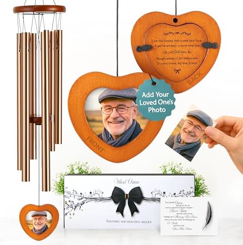 32 inch Golden DIY Photo Insert Memorial Wind Chimes for Loss of Loved One by CaptainD%C3%A9cor