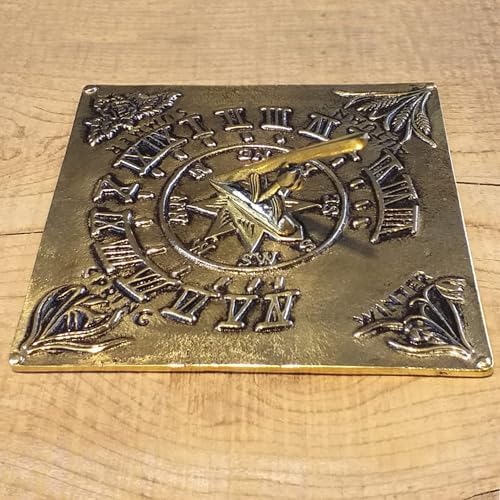 Brass Sundial Plate, Square 7 inches, Featuring the Four Seasons, Unlacquered Finish (Antique Brass) - Image 2