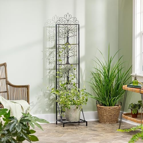 Evergreen Garden Tree of Life Metal Lattice Trellis with Plant Stand, Iron Trellis Lattice for Climbing Plants, Floor Plant Stand Indoor and Outdoor for Patio, Porch, Garden by EvergreenGarden