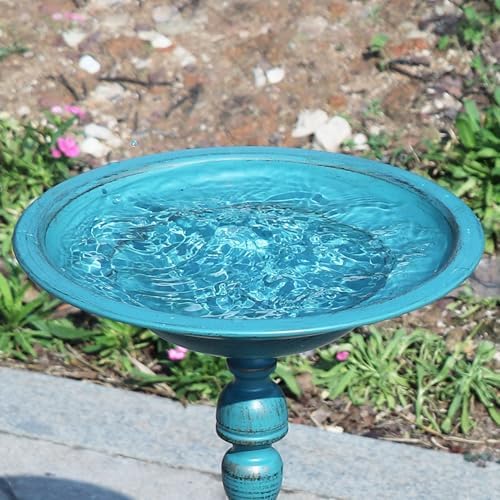 26.6" H Cast Iron Pedestal Bird Bath,Metal Birdbath for Outdoors (Blue) - Image 6