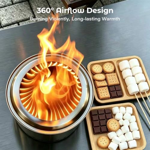 HGD 9.6 x 7.1 in Small Tabletop Fire Pit, Portable Mini Smokeless Table Top Firepit, Low Smoke Camping Stove for Outdoor & Patio, Fueled by Pellets or Wood, with Travel Bag, Stainless Steel, Silver - Image 4