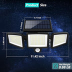 Tuffenough Solar Outdoor Lights 2500LM 210 LED Security Lights with Remote Control,3 Heads Motion Sensor Lights, IP65 Waterproof,270° Wide Angle Flood Wall Lights with 3 Modes(1 Packs) - Image 3
