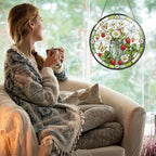 Stained Glass Window Hanging Strawberry Daisy Butterfly Sun Catchers Mason Jar Floral Suncatchers for Home Porch Garden Indoor & Outdoor Decor (9.8x9.8 in) - Image 2