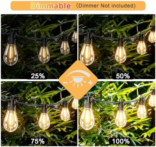 Outdoor String Lights LED Patio-Light,63Ft Waterproof Dimmable Porch Lights with 22 Shatterproof S14 Bulbs,Outside Hanging Light Connectable Lighting for Backyard Yard Gazebo Party Garden Bistro - Image 4