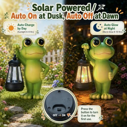 Solar Frog Garden Statues Outdoor Decor, IDEA SHOW Resin Frog Figurine Decorations with Handheld Lanterns, Cute frog Sculpture for Patio, Balcony, Yard, Lawn, Perfect Garden Gift for Women Mom Grandma - Image 4