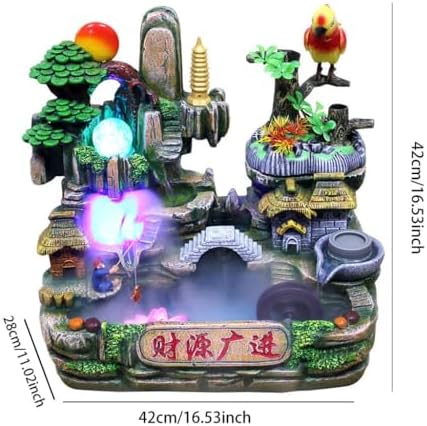 LUNIZ Waterfall Fountain Tabletop Fountain Rockery Water Fountain Home Resin Crafts Decoration Living Room Creative Decoration for Home Office - Image 2
