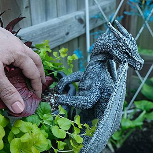 Dragon Winged Gargoyle Fence Hanger Outdoor Wall Decor- Detailed Fence Topper Hanging Statue- Gothic Climbing Grotesque Dragon for Garden, Patio, Porch (14 Inch) - Image 4