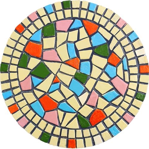 Outdoor Circular Mosaic Anti Slip Stepping Stones, Beige 12“ by QZSDBWHCBHomeDecor