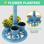 Bird Bath for Outside with 4 Removable Flower Planters 28in Polyresin Lightweight Vintage Birdbath for Outdoors Stake Standing Bowl and Water Feeder Yard Garden Decor Blue - Image 2