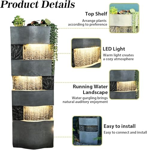 Sunlinua 40H Modern Indoor/Outdoor Water Fountain with 4 Tiers - Image 5
