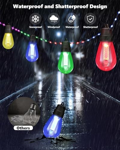 Flacchi Smart Outdoor Patio Lights - 46ft Smart S14 Christmas String Lights, Waterproof Shatterproof Bluetooth APP Remote Control Dimmable for Balcony, Backyard, Party, Holiday (RGB & Warm White) - Image 5