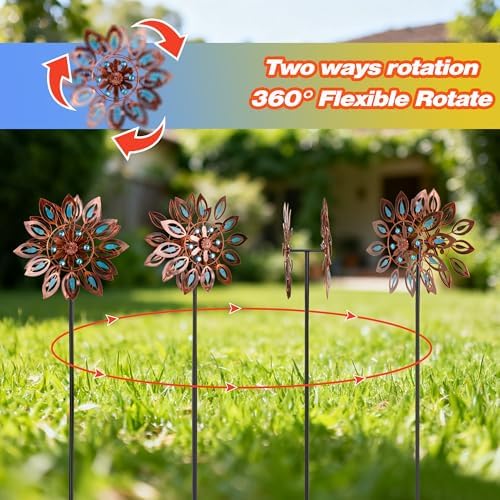 Wind Spinners for Outdoor Yard Decor, 360 Degrees Swivel Outdoor Metal Wind Spinner, 62" Wind Sculptures Garden Decor for Patio Lawn Yard - Image 3