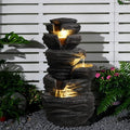 25" H Outdoor Water Fountain, 5-Tiers Cascading Resin Rocks Garden Waterfall Decor with LED Lights, Floor Standing Stone Waterfall Fountain for Garden, Patio, Backyard, Porch, Home Decor, Black by GMUltra