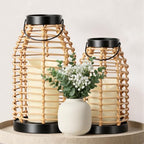 Rattan Lanterns Decorative Indoor 2-Pack, Handmade Boho Candle Lantern by Treory