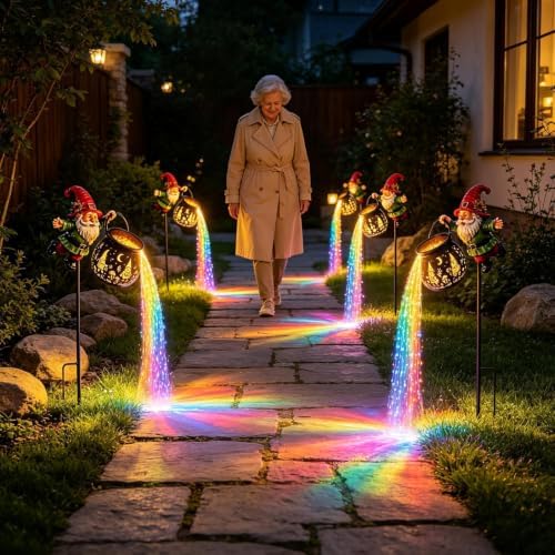 Christmas Gnome Solar Light Watering Can Stake for Garden and Pathway - Image 2
