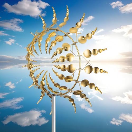 Magical Metal Windmill, Wind Spinners for Yard Garden, Outdoor Spinners, Windmill for Yard, Wind Sculptures & Spinners for Yard Garden Patio Decoration (1PCS Gold) by HEXMZUOA
