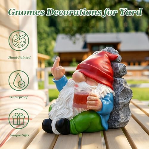 Funny Garden Gnomes Statues Outdoor Decor, Solar Gnomes Outdoor Decorations for Yard, Patio, Lawn, Porch, Home, Garden Gnome Christmas Birthday Day Gifts for Mom Men Women - Image 3