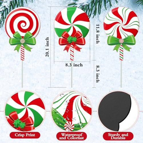 Drydiet 3 Pack Metal Christmas Yard Signs Decor Xmas Yard Stakes Outdoor with Stakes for Holiday Outdoor Garden Lawn Pathway Decoration(Candy) - Image 2