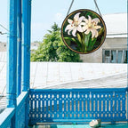 White Lily Flower Leaves Stained Glass Window Hanging Suncatcher Gifts 15" - Image 4
