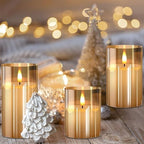 VIEWELLD Gold Glass Flameless Candles with Remote and Timer, Battery Operated Candles, LED Pillar Candles, Electric Fake Candles for Home Festival Party Decor. - Image 3