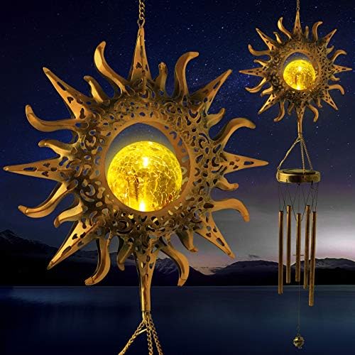 Solar Sun Light Wind Chimes for Outside for Women Gifts for Mom Grandma Wife Birthday Gift Crackle Glass Ball Windchimes Gardening Gift for Outdoor Patio Decor Yard Porch Decorations by ShangTianFeng