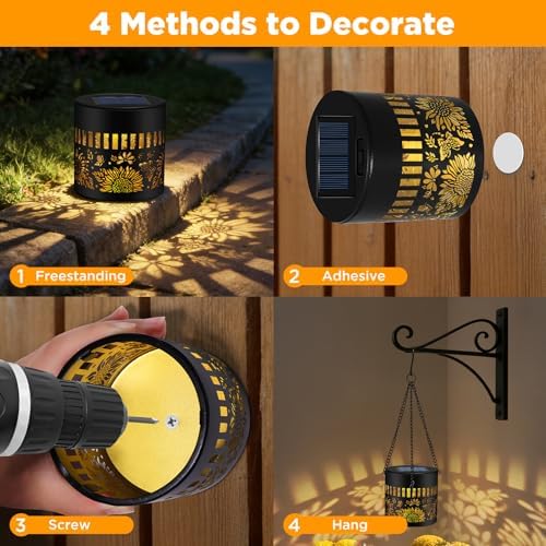 4 Pack Solar Fence Lights Outdoor, Metal Solar Powered Wall Deck Step Light - Image 5