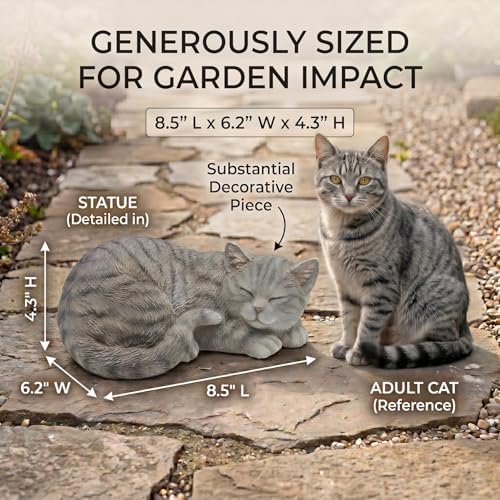Grey Sleep Cat Statues Outdoor Decorative, Cat Memorial Statue for Yard Lawn Patio Porch, Garden Pet Grave Marker Figures, 9.44" L x 6.29" W x 4.33" H - Image 4