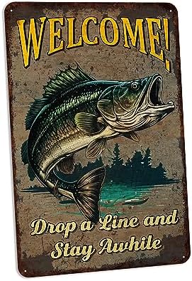 Mountain Fishing Welcome Sign Cabin Lake House Art Bass Trout Weatherproof Accessories 108122001111 by ChicoCreekSigns