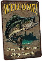 Mountain Fishing Welcome Sign Cabin Lake House Art Bass Trout Weatherproof Accessories 108122001111 by ChicoCreekSigns
