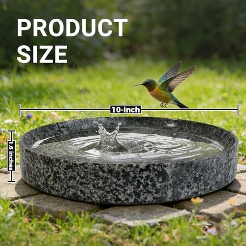 Stone Bird Bath, 10 inch Heavy Bird Bath Bowl Only for Outdoor,Tabletop, Ground Patio Garden Decor, Weather-Resistant Easy to Clean - Image 2