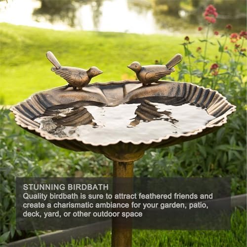 32inch Antique Bird Bath Outside Garden Weather Resistant Polyresin Backyard Expressions - Image 2