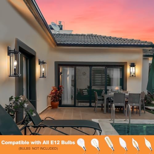 16in 2-Light Black Outdoor Wall Lights Dusk to Dawn Porch Light - Image 4