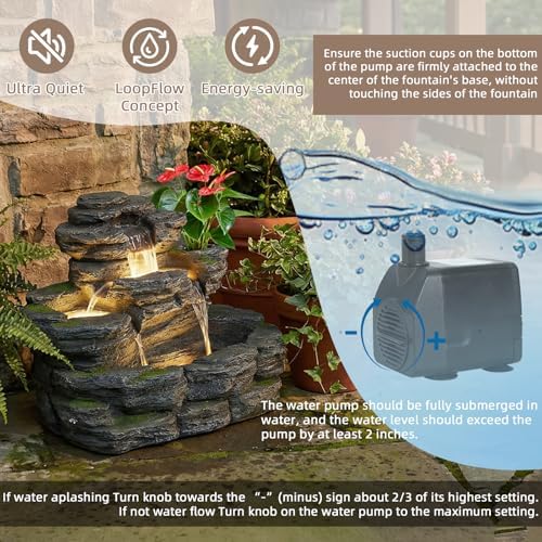 5-Tier Rock Outdoor Water Fountain, 29.7" L Realistic Moss Decor & Cascading Waterfall Fountain with LED Lights, Resin Garden Water Feature for Patio, Yard & Porch, Home Art Décor - Image 3