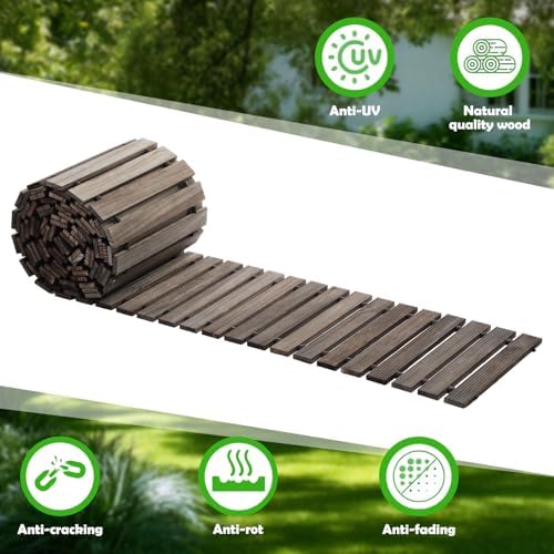 Landical 24ft Wooden Garden Pathway Walkway, Roll Out Outdoor Path,Gray - Image 4