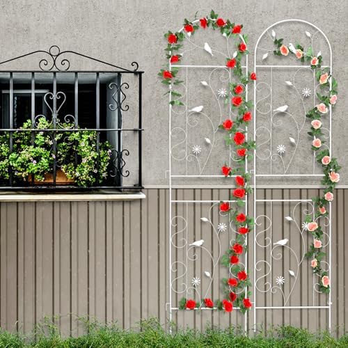 86.5" x 19.7" Metal Garden Trellis for Climbing Plants, White - Image 6